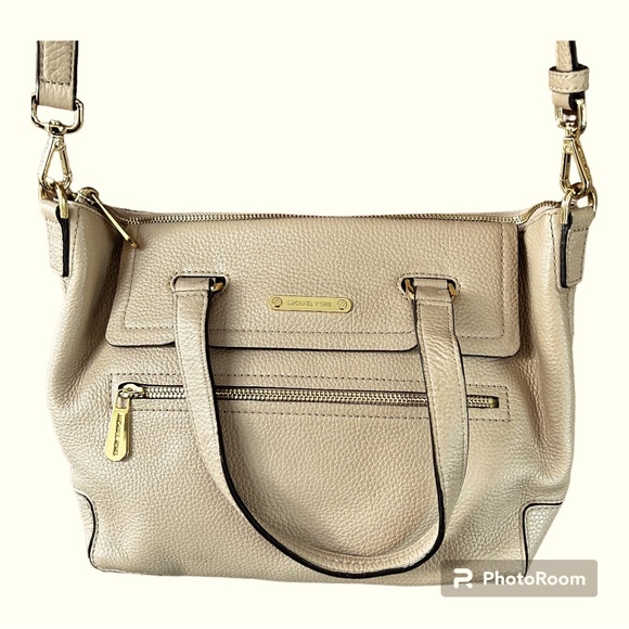 Michael Kors Handbags - Michael Kors McKenzie Leather Satchel Crossbody Bag Bisque Goldtone Hardware EUC